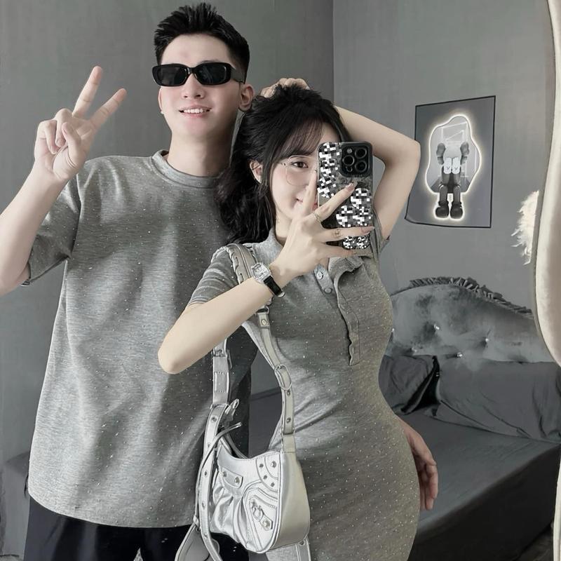 (VV -   04) Váy  đính đá dáng  chất mì nỉ nam  Women Đen   có thể giặt máy Dress Voan nữ   vayom body tondang