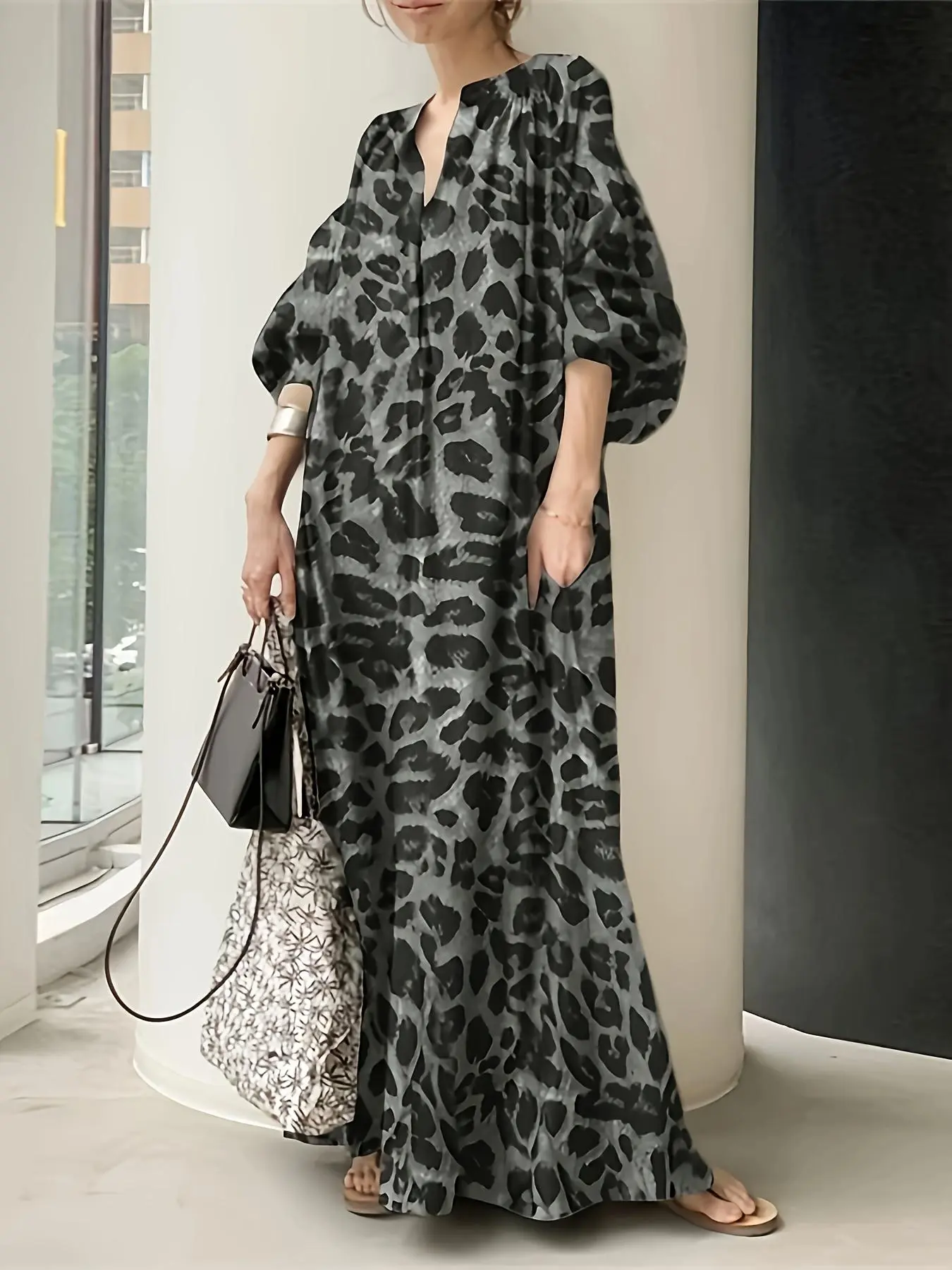 Women's Leopard Print Dress, Casual Chic Fashion Dress for Summer, Women's Dress for Daily Wear