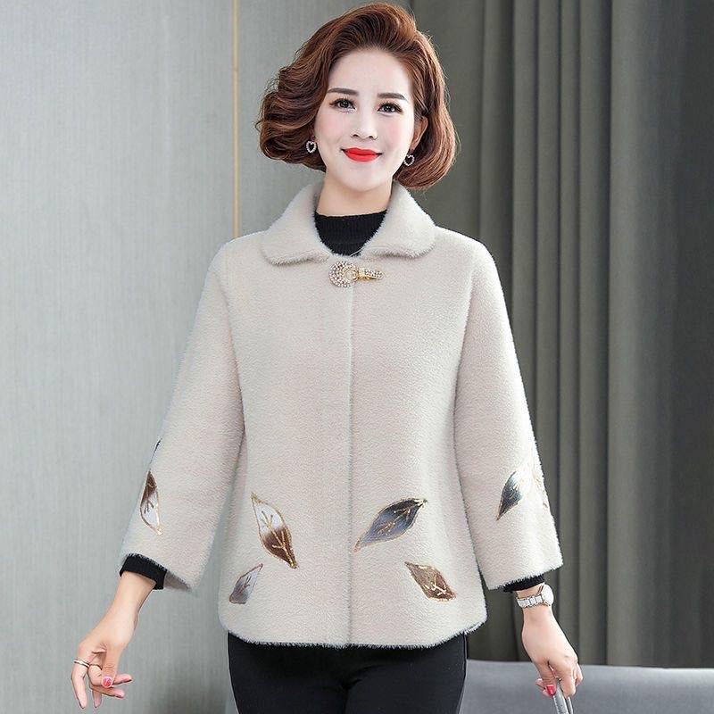 áo khoác dạ lông thỏ mềm mại áo khoác nữ trung niên hàng quảng châu cao cấp món quà ý nghĩa tặng mẹ Top Women Jacket Màu Trắng