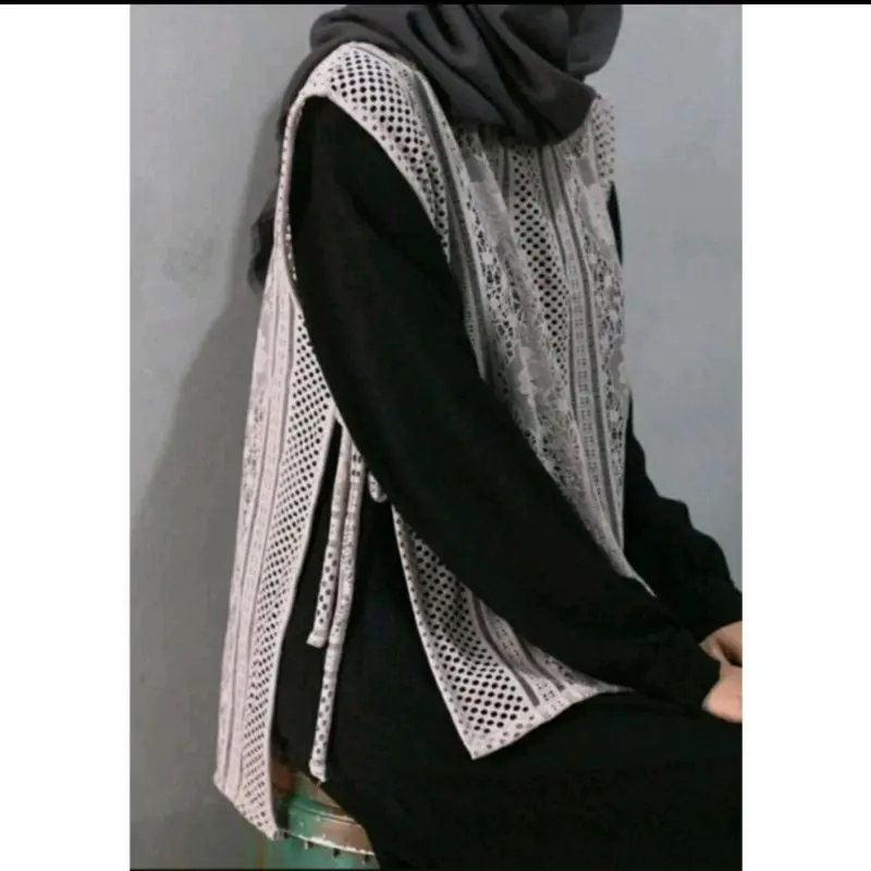 vest malika, KODE: ADK-0111,vest brukat malika, vest brukat tali samping, outher brukat, rompi brukat V-Neck, Atasan Wanita 1