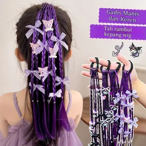Hair Accessory Set Anak Perempuan Tema Kuromi Pita Hati Imut Gaya Sekolah dengan Rambut Palsu