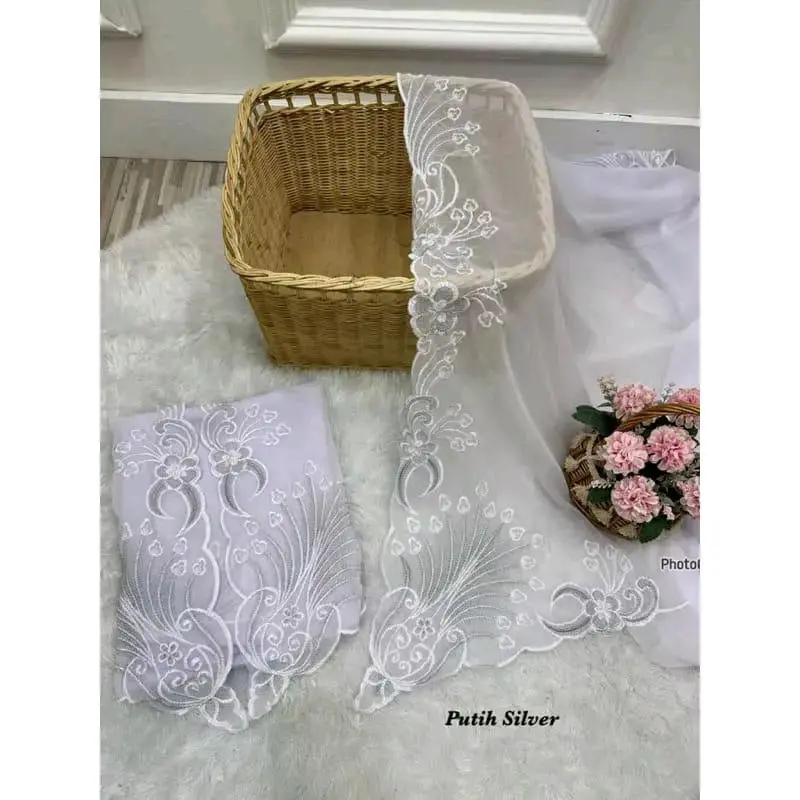 Kain kebaya bordir putih murah Polos 3