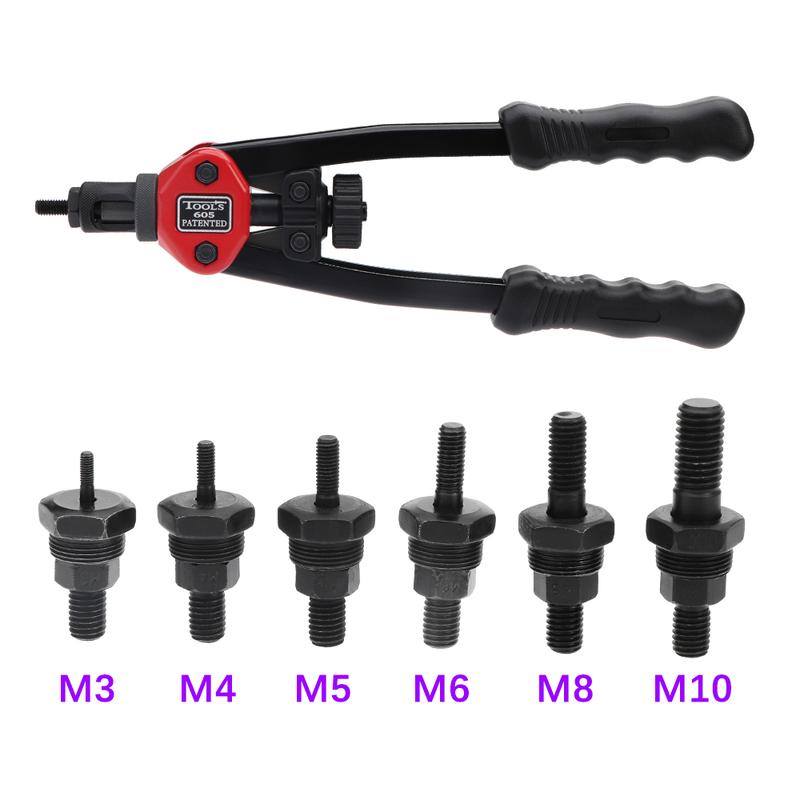 Product Introduction of Box 150Pcs Flat Head Riveter Nut Gun BT605 Blind Heavy Hand Inser Rivet Nut Tool Manual Mandrels M3 M4 M5 M6 M8 M10 Auto Rivet 24