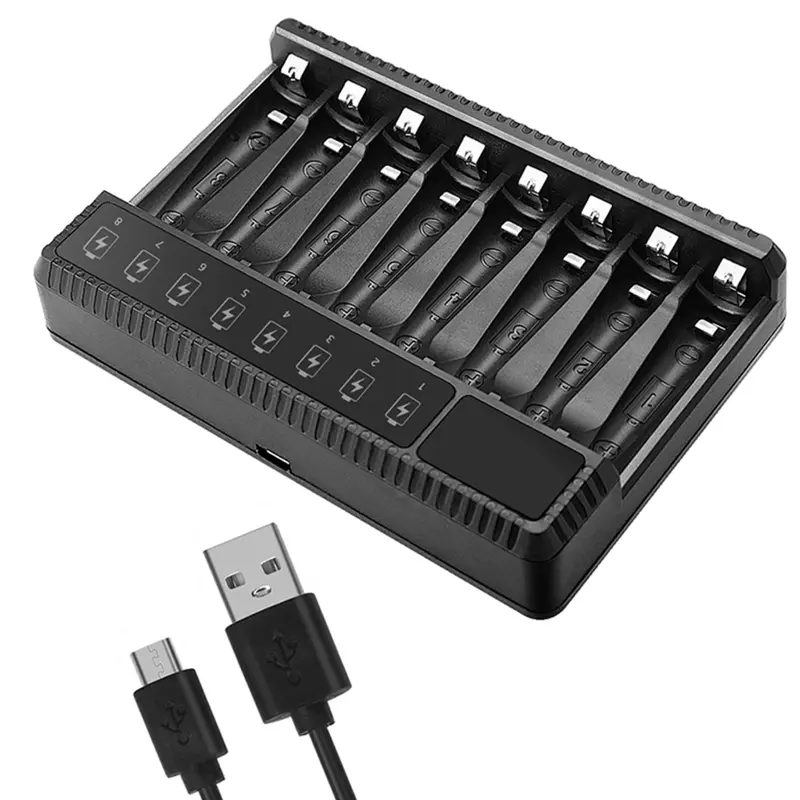 Bộ Sạc Pin AA AAA 8 Bay, LCD, USB C, Sạc Tốc Độ Cao, Khe Cắm Độc Lập Cho Pin Sạc NiMH NiCD 1
