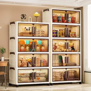 Lemari Penyimpanan Plastik Dapat Dilipat Lemari Pakaian Berkapasitas Besar Lemari Plastik Jumbo Besar Roda 360° Lemari Plastik Susun Lemari Penyimpanan Multifungsi-Transparan serbaguna celana tempat