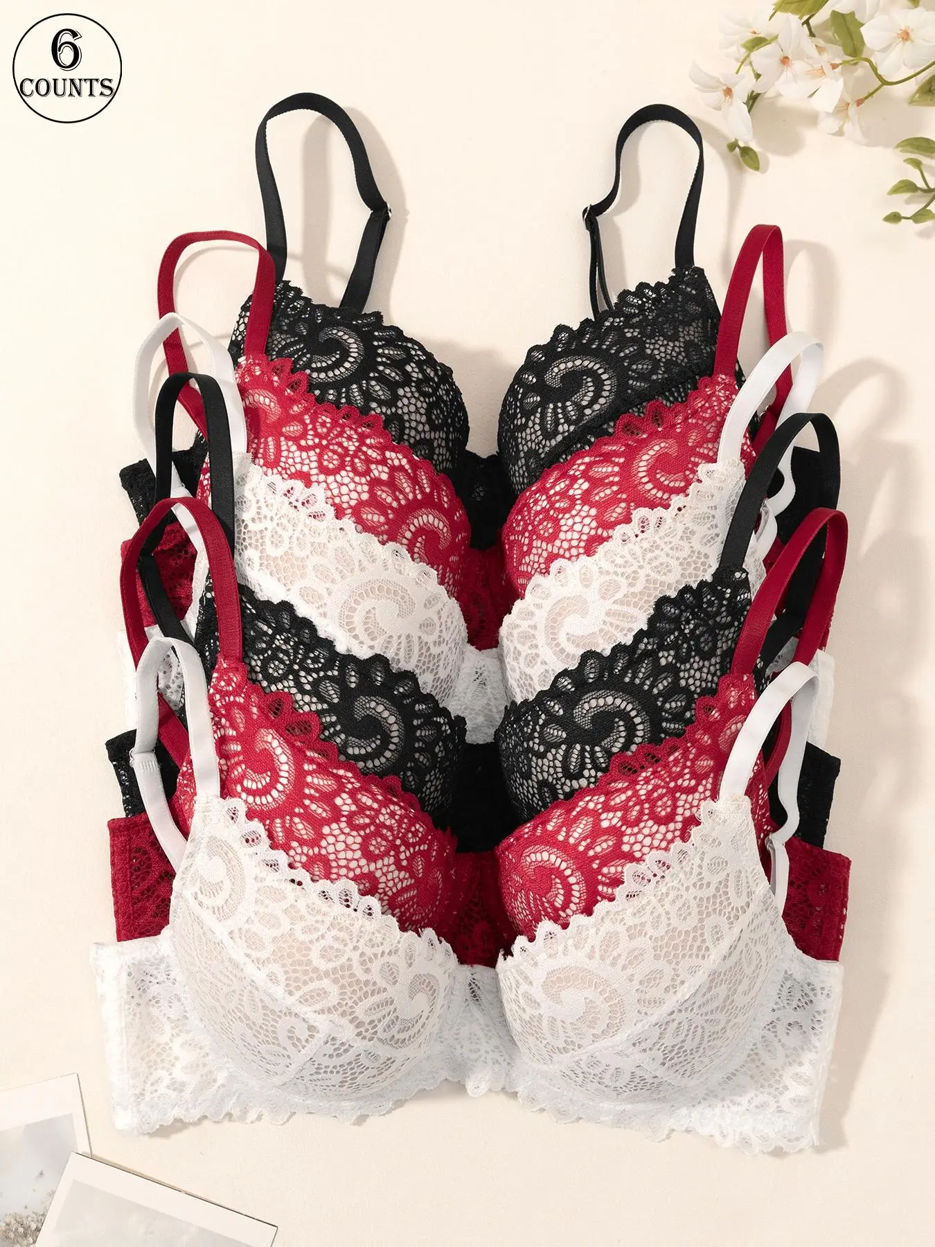 Women's Solid Color Push Up Lace Bra, Comfortable Elegant Breathable Lingerie Top for Daily Wear, Women's Lingerie for All Seasons