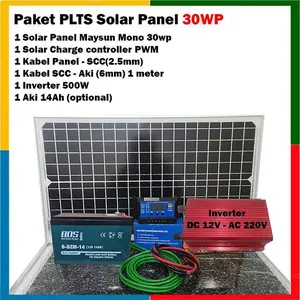 Paket Komplit PLTS Solar Panel 30WP + Aki - Paket + Aki