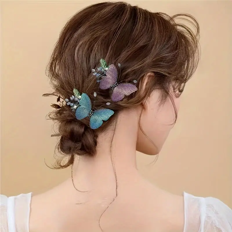 [Local warehouse shipments] Embroidered Butterfly Hair Clip, Ponytail Clip on The Back of The Head, Sweet Side Clip, Elegant Curly Hair Headdress, Creating a Charming And Charming Goddess Hairstyle
