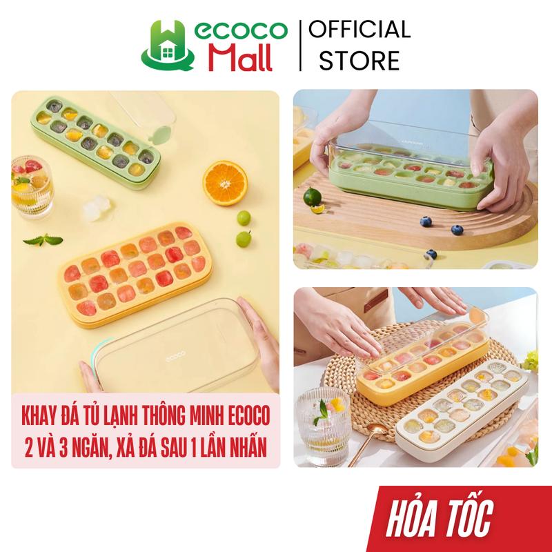 Khay đá tủ lạnh thông minh ECOCO 2 và 3 ngăn, xả đá sau 1 lần nhấn, nhựa PP cao cấp an toàn sức khoẻ