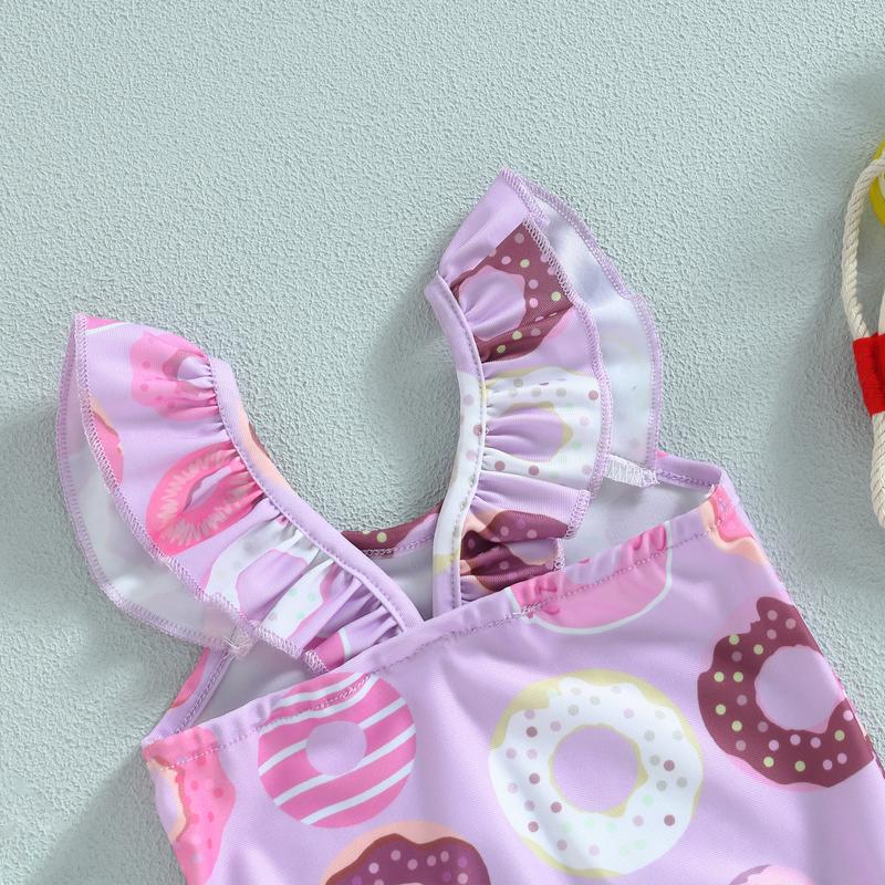Baby Girls Summer Casual Romper Swimwear Sleeveless Cartoon Donut Print Bathing Suit 8