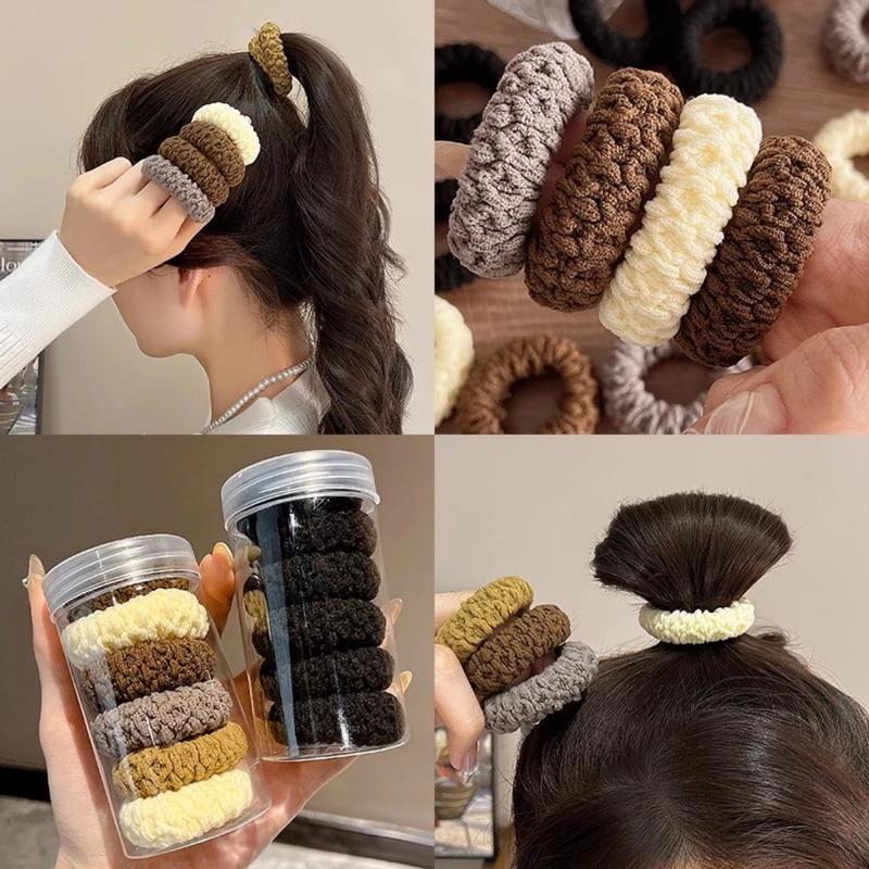  Hộp 6 dây thun vải co giãn tốt buộc tóc đơn giản màu trơn cho nữ hot CB24 