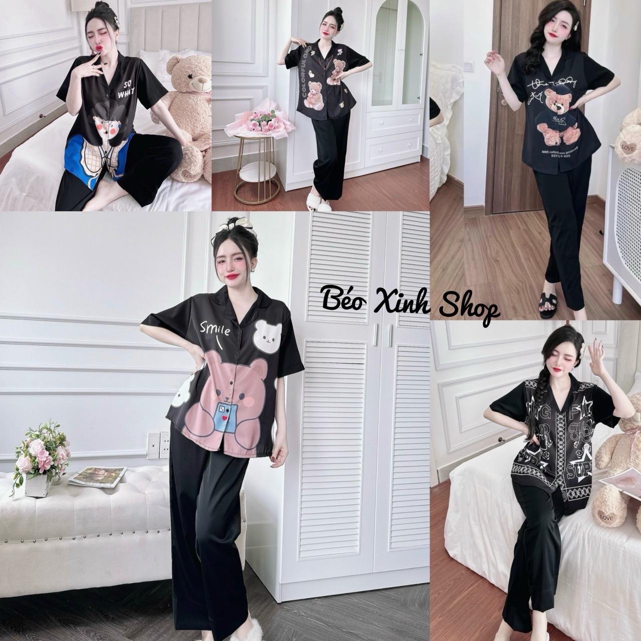 Đồ Bộ Bigsize Tay Ngắn Quần Dài in 5D Vải Lụa Măng Gồ Tiểu 55-100kg Nữ Women Quần Ngủ - A.5413