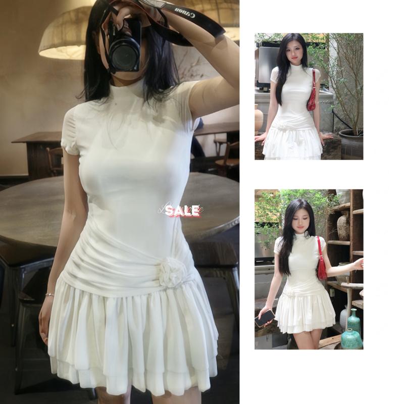 Đầm Lưới Phối Hoa Trà - Thiết Kế Tỉ Mỉ, Sang Trọng Với Lớp Lưới Mềm Mại - Dress
