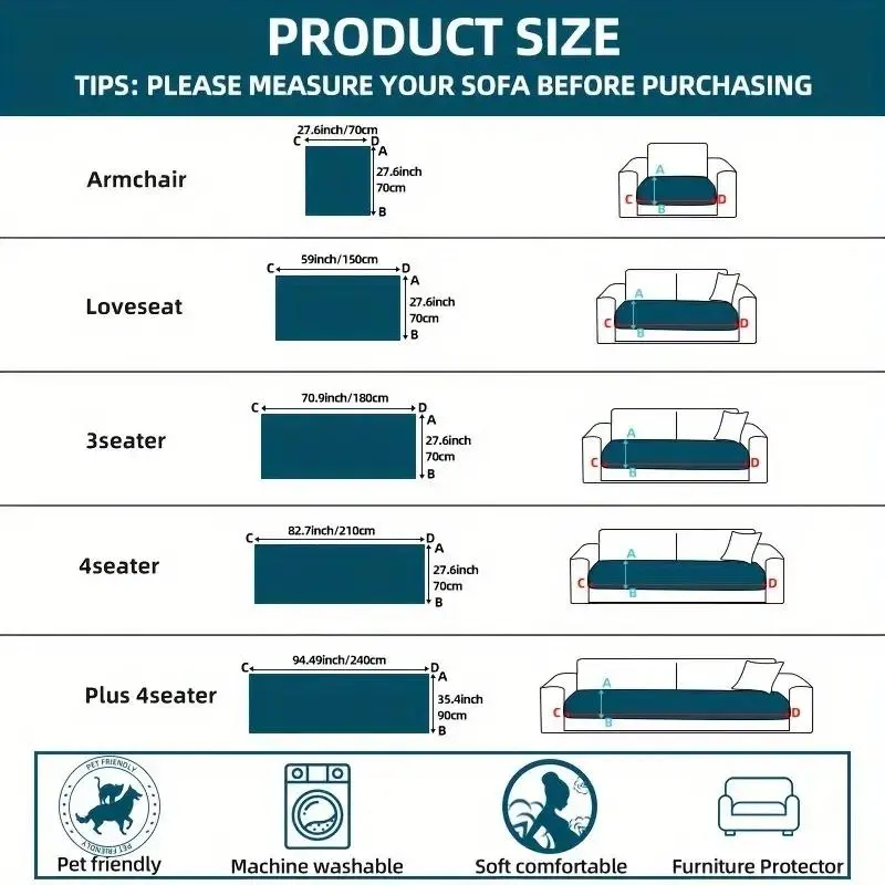 Solid Color Sofa Cover, 1 Count Non-slip Sofa Slipcover, Soft Comfortable Sofa Protector, Sofa Protective Cover for Home Living Room 1