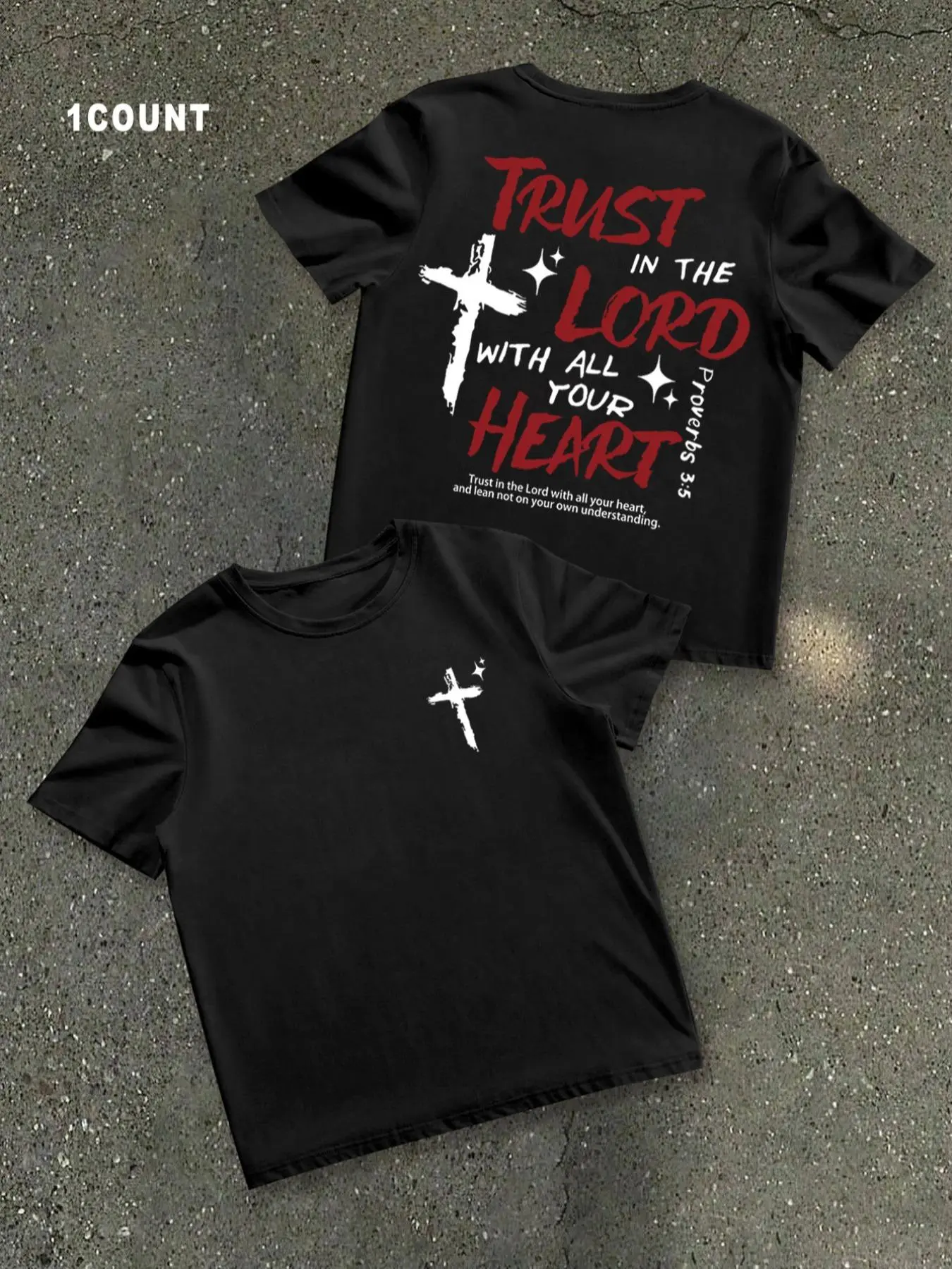 Men's Letter & Cross Print Round Neck Tee, Loose Street Fashion Casual Short Sleeve T-shirt for Daily Wear, Men's Clothes for Spring & Fall, Top