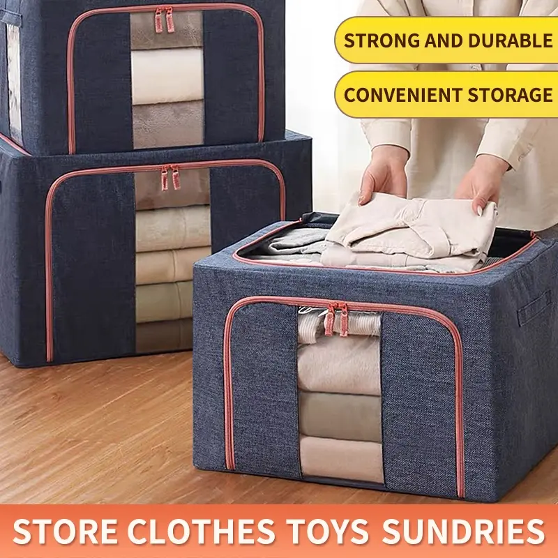Storage box organizer 24L/66L/100L foldable clothing organizer stackable storage box fabric storage Steel Waterproof