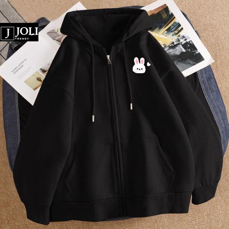 Áo Hoodie Zip, Áo Khoác Nam Nữ Unisex By JOLI Mã Thỏ Cute Chất Nỉ Bông Form Rộng Mũ 2 Lớp Menswear Cotton 1