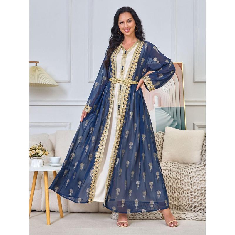 2025 Muslim East Arab Dress Robe Embroidered Cardigan Vest Two-Piece Set Dress EBay 2