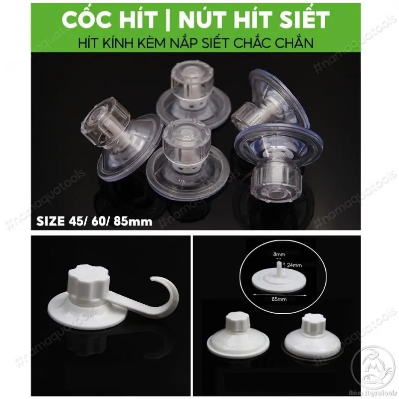 Núm Hít, Cốc Hít Xiết (45 / 60 / 85mm) | Nút Hít Kính Siêu Chắc Chắn | Nút Hít Kính Kèm Ốc Siết Chống Rơi