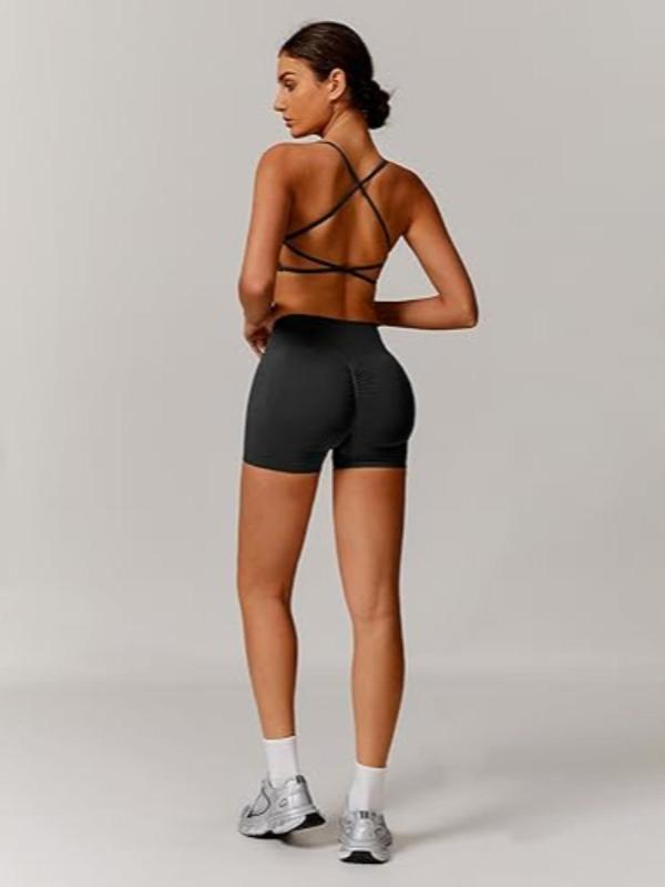 Women's Criss Cross Backless Crop Sports Bra & High Waist Shorts Sports Set, Breathable Comfortable Sports Set for Yoga Gym Workout Running, Ladies Sportswear for All Seasons 5