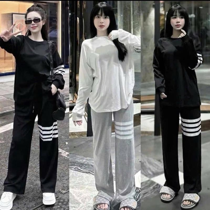 ￼[CÓ SẴN] Bộ Quần Áo Thomm 4 Vạch Trắng Dài Tay / Set Quần Ống Rông Áo Dài Tay Chất nỉ  4 Vạch nam Nữ Unisex Top Women