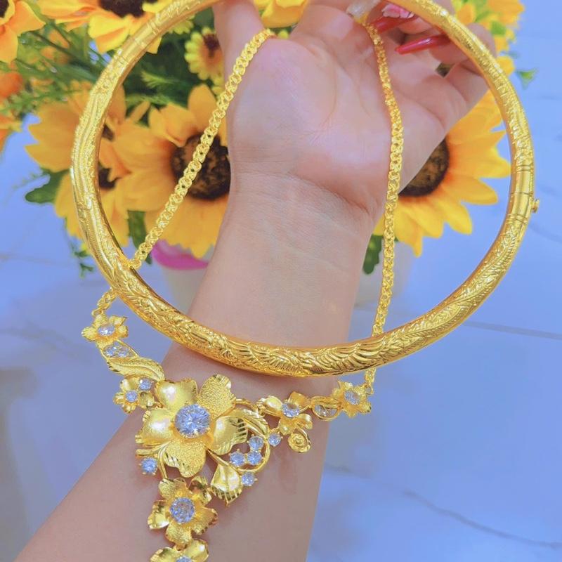 Kiềng hoa , dây chuyền kèm hộp,  cưới cô dâu, thích hợp đeo cưới, đính hôn  Phụ nữ Tốt đẹp Lớp phủ kim loại Women Trang Sức Jewelry Khuyên Tai Hoa Tai Hoa Tai Nhẫn Voi jade sét cỏ bộ