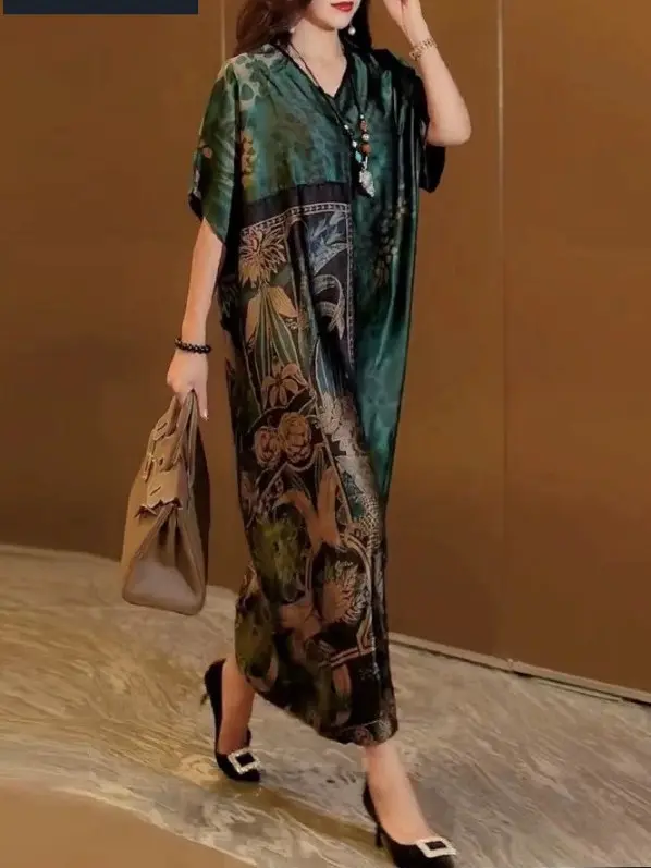 B6 - Váy lụa trung niên che khuyết điểm cực tốt khi đi chơi , dự tiệc . Mã B6 Nữ Women