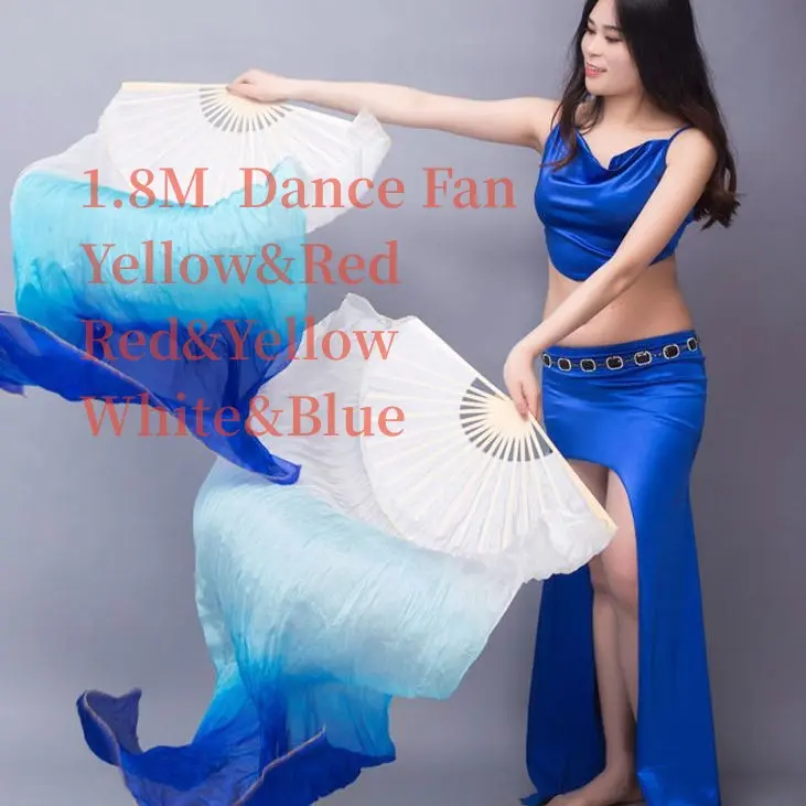 1.8M 1pcs Long Dance Fan Belly Dance Hand   Decor Performance Long Fans Multicolor Bamboo Fan Veil Silk Fan