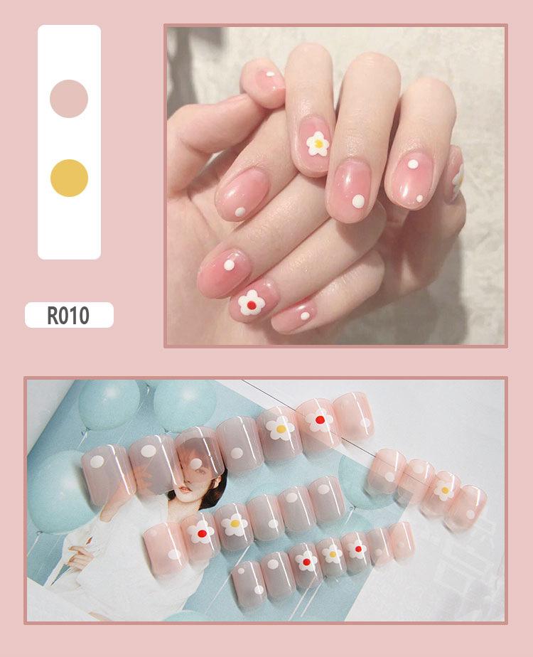 Product Introduction of Fake Nails Finished Stickers Cute Nail Stickers Wearable Nail Stickers Removable Fake Nail Pieces 24 Pieces 18