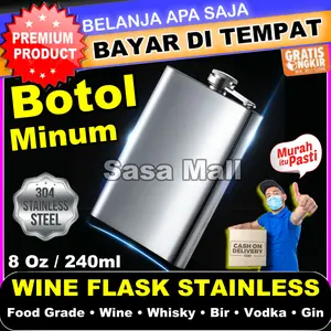 Botol Air Minum Minuman Keras Bir Hip Flask Wine Whiskey Vodka Gin Spirit Tequila Anggur Water Bottle 8 Oz 240ml Stainless Steel Food Grade Kaleng Tebal Produk Import Best Quality Wadah