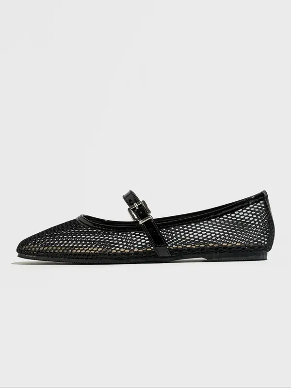 Women's Fashionable Solid Color Hollow Out Design Black Flats Shoes, Flats Sandals, Casual Comfortable Square Toe Ballerina Soft Sole Walking Shoes for Summer, Lightweight Breathable Shoes for Daily, Girl, Ballet Flats, Footwear 5