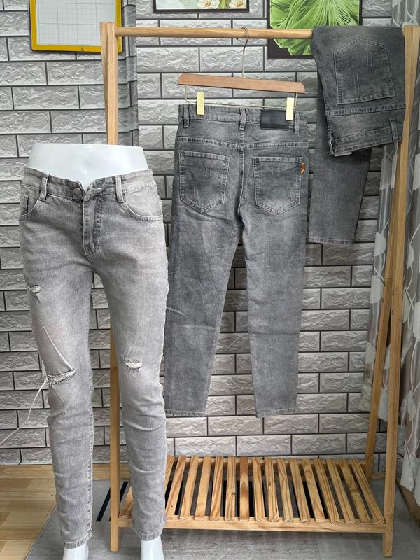 QUẦN JEANS NAM DÀI XÁM RÁCH XƯỚC 2 BÊN TẠO KIỂU PHONG CÁCH -QUẦN BÒ NAM CO GIÃN CHẤT DÀY MỊN FORM TÔN DÁNG 4