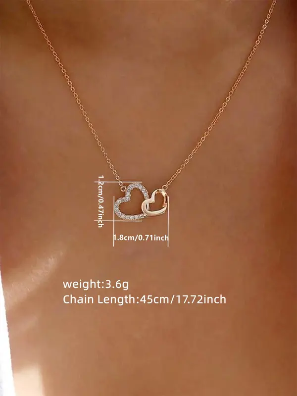 Elegant Exquisite Rhinestone Double Heart Design Pendant Necklace for Women, Gifts for Girlfriend, Trendy Sparkly Pendant Necklace, Chic Gorgeous Luxury Jewelry, 90s Vintage Jewelry designer jewellery 5