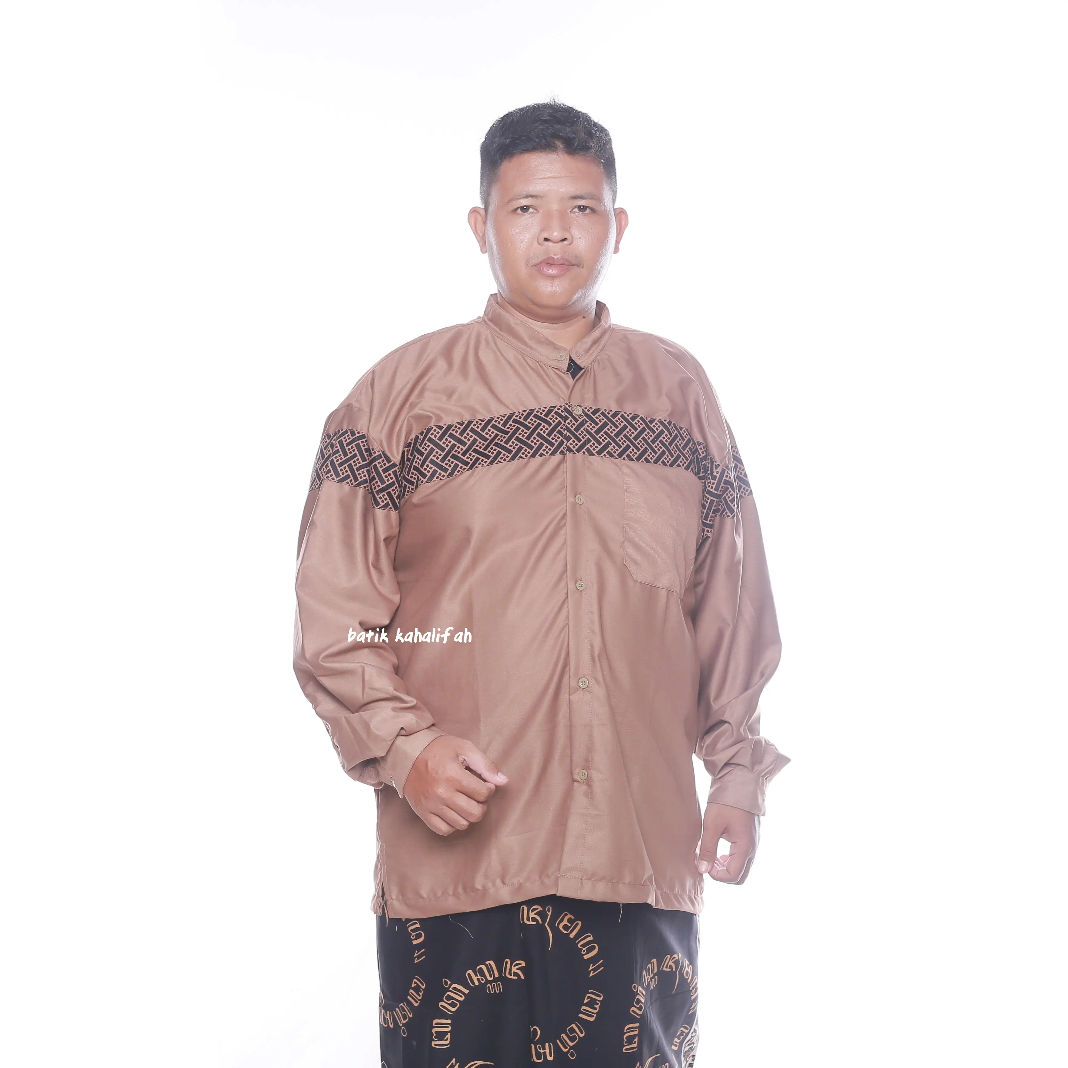 Baju Koko Pria Kombinasi Batik Lengan Panjang Size Jumbo LD 130cm dan LD 140cm  katun Toyobo Motif Muslim Dewasa Kurta Pendek