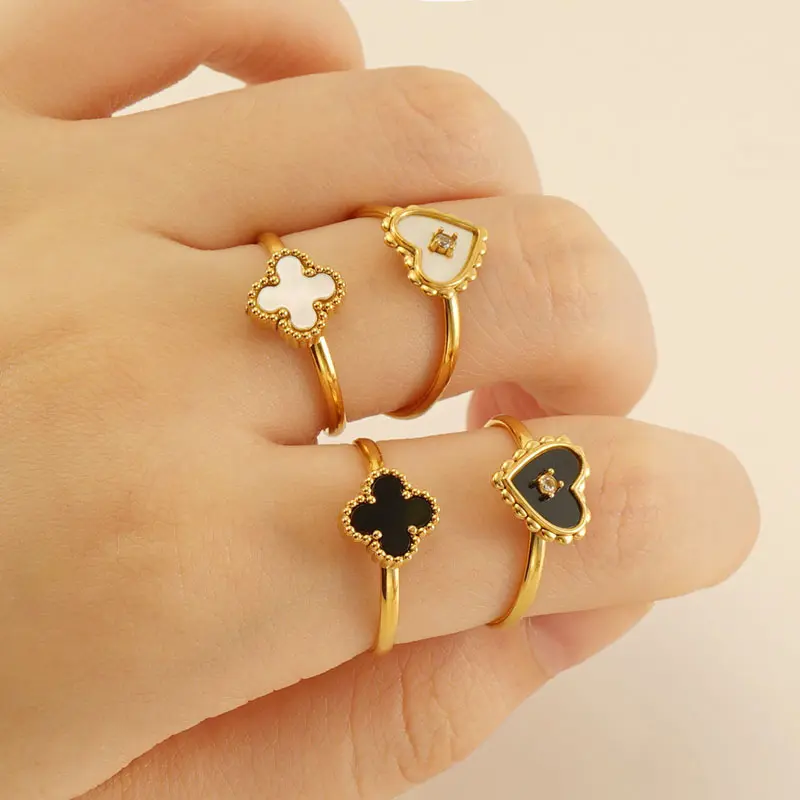 Stainless Steel Clover Heart Ring Fashion Versatile Commuting Simple Women's Ring