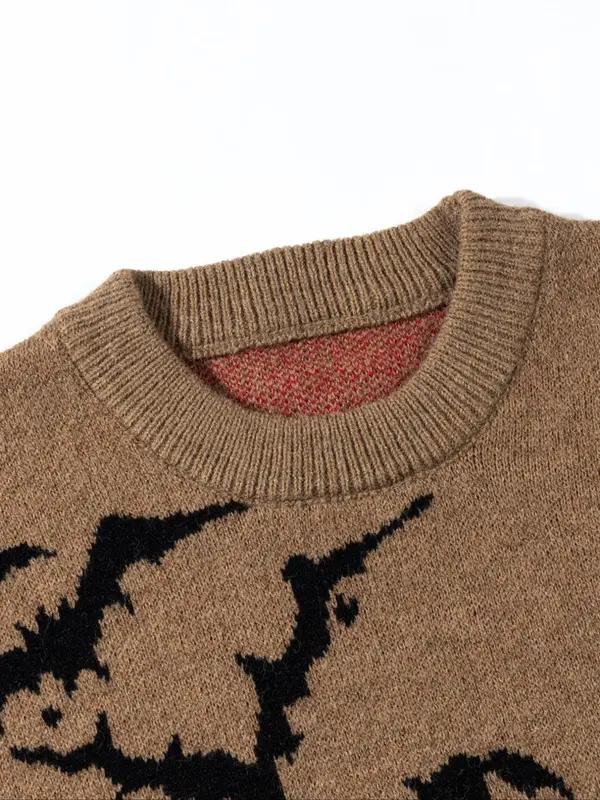 Men's Letter & Graphic Pattern Raw Hem Sweater Pullover, Loose Casual Long Sleeve Crew Neck Jumper for Spring & Fall, Fashion Men's Knitwear for Daily Wear 2
