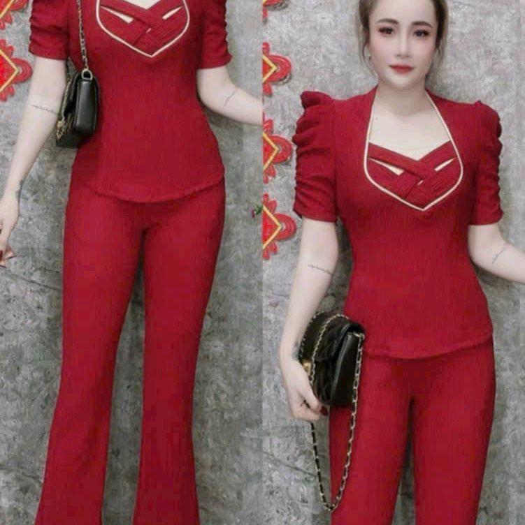 SET BỘ QUẦN DÀI TAY NGẮN 40_60 KG QUẦN ỐNG LOE VẢI THUN tăm lạnh Nữ Women