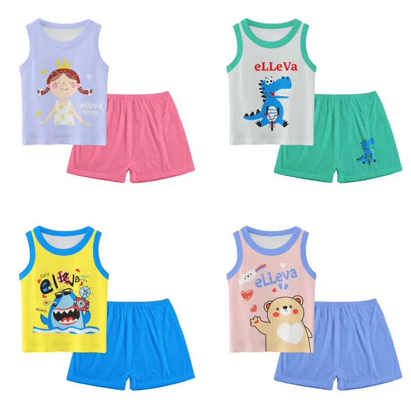 BBI Setelan singlet anak perempuan dan laki laki set lekbong kutung bayi cowok dan cewek unisex import kualitas premium usia 0 4 tahun baju harian tanpa lengan motif karakter lucu 7057 0
