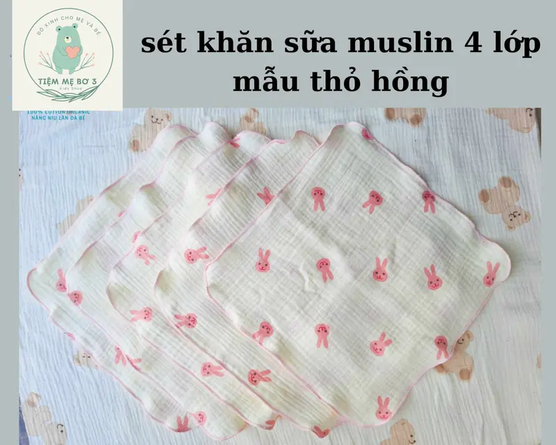 [Tặng yếm] Set 10 cái khăn sữa 4 lớp size 28x28cm vải xô muslin cao cấp cho bé 0