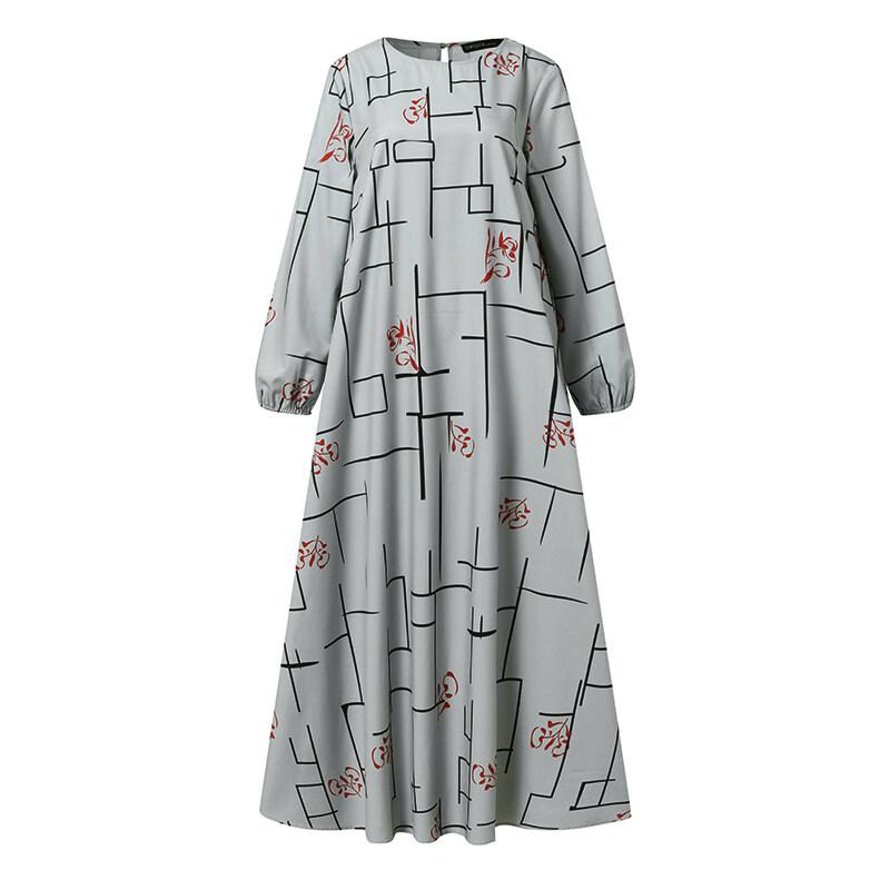 ZANZEA Women's Muslim Long Skirt, Muslim Long Sleeve, Elastic Cuffs, Round Neck, Printed, Loose, Promotional Price 5