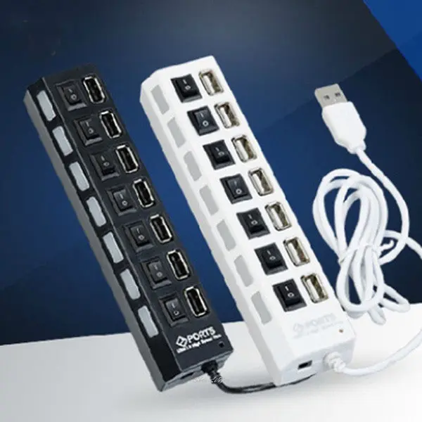 4 / 7 Ports USB 2.0 High Speed External Multi Expansion HUB On / Off Switch USB Splitter White Computer