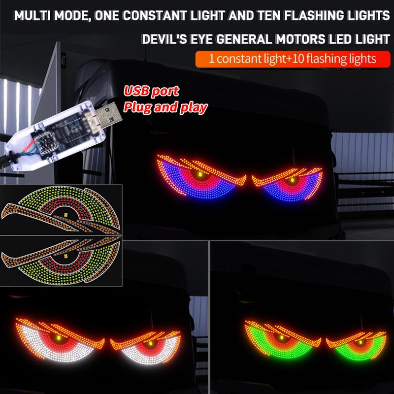 1 Pair Truck Car Devil's Eye Light RGB Dynamic Demon Eye Decorative Light Led Display Decor Pixel Panel Windshield USB 5V Multi-Mode Lamp