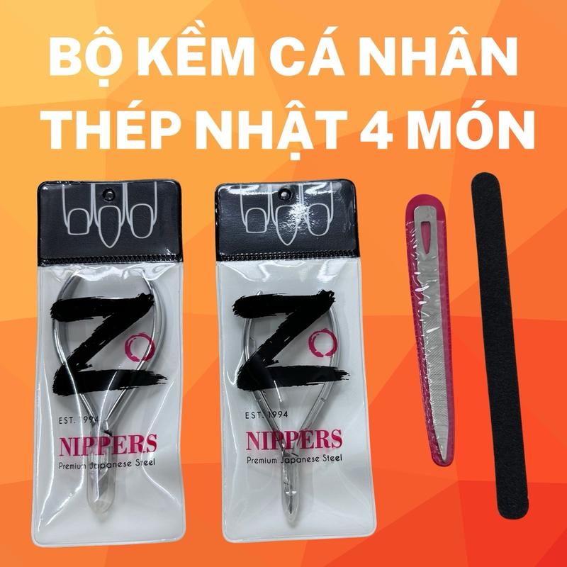 Bộ kềm cá nhân 4 món: Kềm cắt móng + kềm cắt da khoé + dũa inox khoé + dũa phom Nữ kem  nails giasi bob am mong  tay chitiet nail box kìm mống kemcat dasieuben bộ  kìm