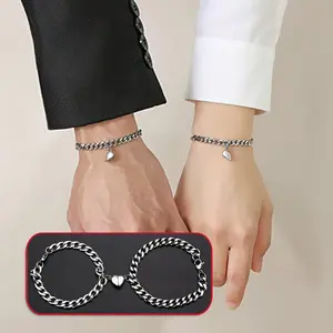 Minzo Gelang Couple Wanita Bracelet Motif Rantai Besar Perhiasan Imitasi Aksesoris Setengah Love Diameter 16 Cm