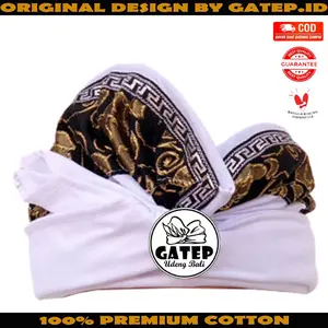 Udeng Bali Asli Putih Polos Motif Bunga Mas Lis Mesir Setengah Jadi / Iket Kepala Bali / Blangkon Bali / Topi Adat Bali