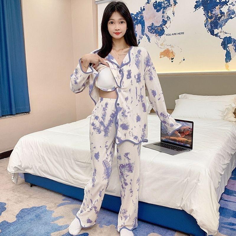 Product Introduction of Pajamas Loungewear with Chest Pads Women's Winter Cardigan Long Sleeve Long Pants Cartoon Cute Wearable Loungewear Set 13