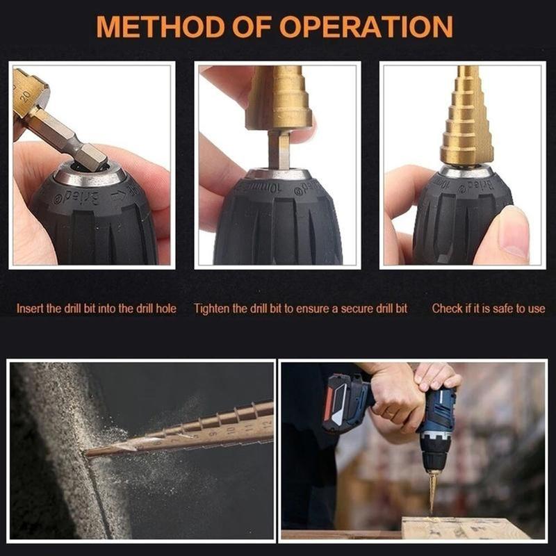 Bộ 6 mũi khoan khoét lỗ đa năng,Mũi khoan hình nón thép phủ titan cỡ 4-12/20/32mm tiện dụng- Khoan được nhiều cỡ lỗ trong 1 mũi khoan 4