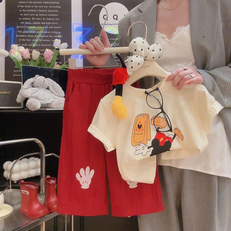 Product Introduction of Summer Children's Casual Set Pure Cotton T-Shirt Korean Style Fun Cartoon Short Sleeve New Boys Girls Two-Piece Set Trendy 8