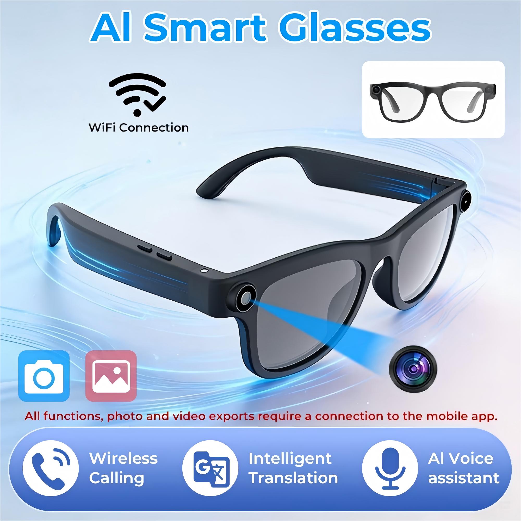 New Smart Camera Glasses, Fashionable Video Eyewear, TR Flexible Material, Dual Microphone Noise Reduction, Real-time App Transl