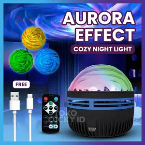 Lampu Aurora Proyektor USB LED RGB  Night Light Galaxy Rotasi  360° Aesthetic Dekor Kamar